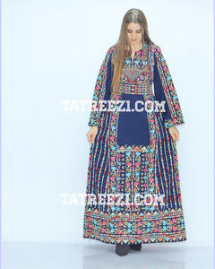 Multicolor Blue Embroidered Jordanian Palestinian Thoub Dress