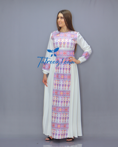 Purple Simple Modest Embroidered Long Dress