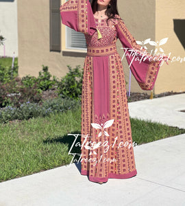 Pink Traditional Embroidered Palestinian Fellahi Thobe