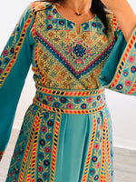 Load image into Gallery viewer, Turquoise Traditional Embroidery Thoub Stone Wide Sleeve Elegant
