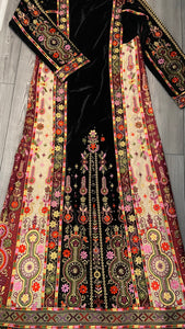 Stunning Black Malacca Silk Velvet Stone Embroidery Thobe