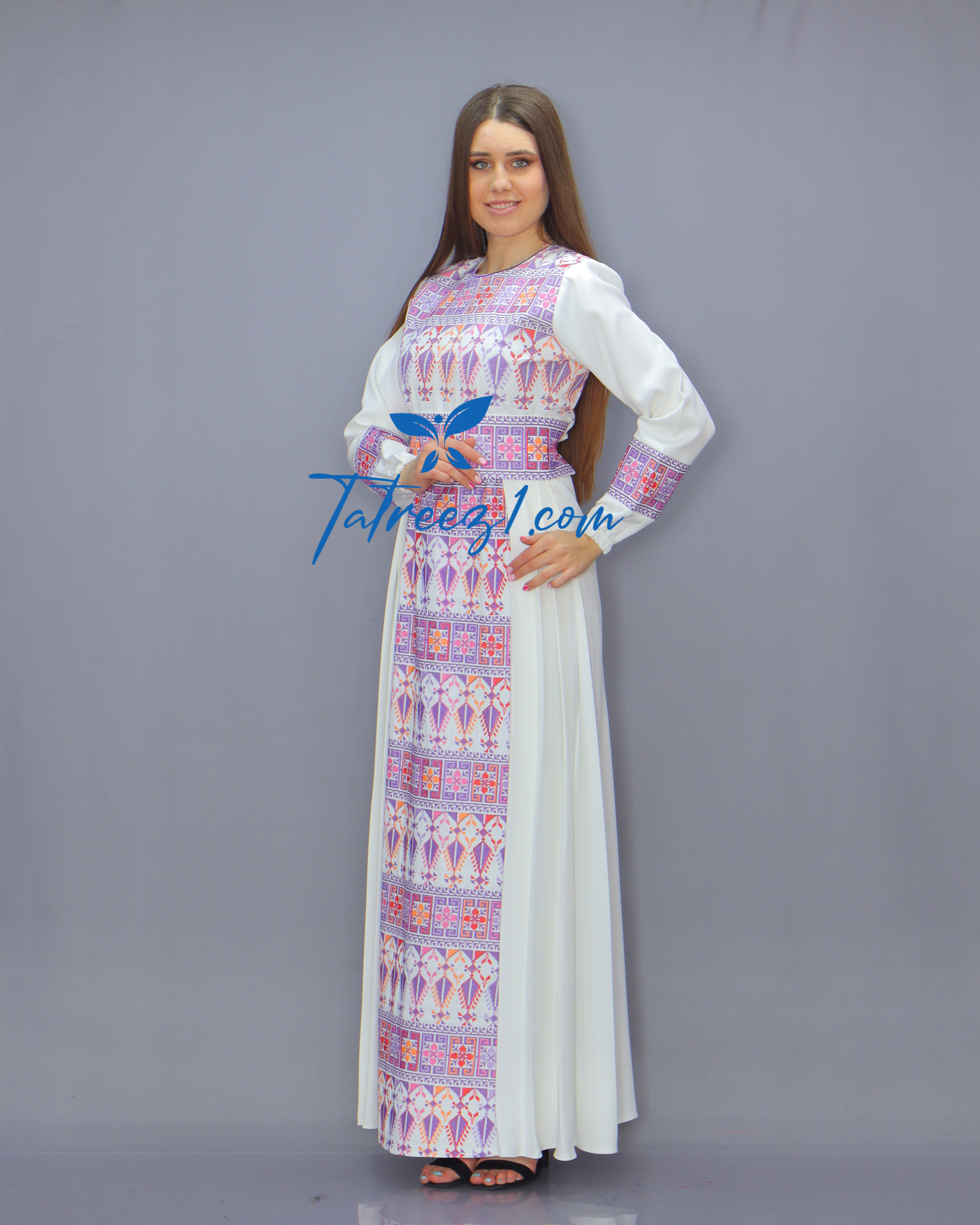 Purple Simple Modest Embroidered Long Dress