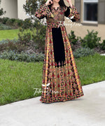 Load image into Gallery viewer, New Collections Gold Embroidery Elegant Velvet Palestinian Thoub
