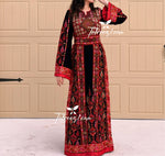 Load image into Gallery viewer, Red Traditional  Thoub  Embroidery Stone  Thobe with Matching Embroidery Belt
