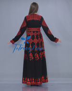 Load image into Gallery viewer, Stunning Chiffon Red &amp; Black Embroidery Long Maxi Thoub
