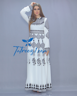 Charger l&#39;image dans la galerie, Stunning Chiffon White &amp; Black Embroidery Long Maxi Thoub
