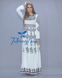 Stunning Chiffon White & Black Embroidery Long Maxi Thoub