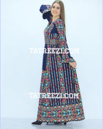 Charger l&#39;image dans la galerie, Multicolor Blue Embroidered Jordanian Palestinian Thoub Dress
