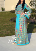 Charger l&#39;image dans la galerie, Stunning Turquoise Embroidery Traditional Long Thoub
