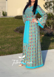 Stunning Turquoise Embroidery Traditional Long Thoub