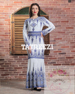 Load image into Gallery viewer, Elegant Stone Embroidery With Blue &amp; White Long Maxi Dress
