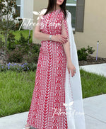 Load image into Gallery viewer, White &amp; Red Stunning  One Shoulder Fully Embroidery Long Dress
