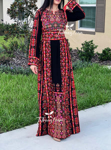 Red Tatreez Stunning Traditional Embroidered Palestinian Fellahi Thobe