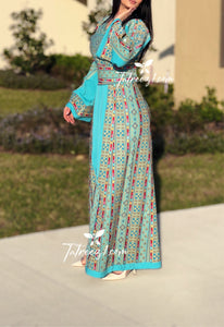 Stunning Turquoise Embroidery Traditional Long Thoub