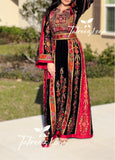 Black Velvet Malacca Red Embroidered Palestinian Fellahi Thobe