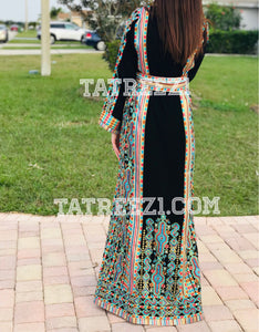 Black Traditional Kashmir Embroidered Palestinian Fellahi Thobe