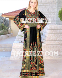 Green Manajel Embroidery Velvet Stones Long Thoub