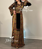 Load image into Gallery viewer, New Collections Gold Embroidery Elegant Velvet Palestinian Thoub
