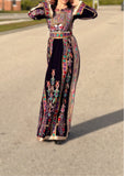 Purple Velvet Malacca Embroidered Palestinian Fellahi Thobe