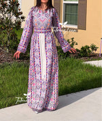 Load image into Gallery viewer, Purple Embroidery Stunning Kashmir Sleeve with Reversible Belt Stone Thobe
