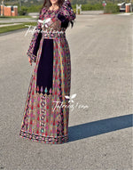 Load image into Gallery viewer, Stunning Purple Thoub Multicolored Embroidery Elegant Velvet Palestinian Thoub
