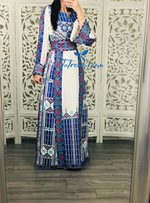 Load image into Gallery viewer, White/ Blue Astonishing Palstainen Embroidery Traditional Long Thoub
