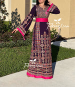 Load image into Gallery viewer, Purple With Reversible Belt Embroidered Palestinian Fellahi Thobe
