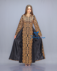 Gold Color Fully Embroidery Thoub Skirt Dress