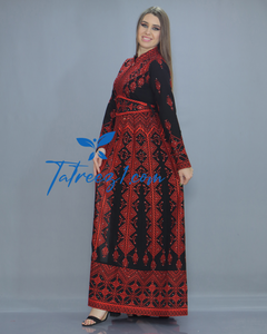 Red Embroidery Stone Caftan Long Maxi Dress