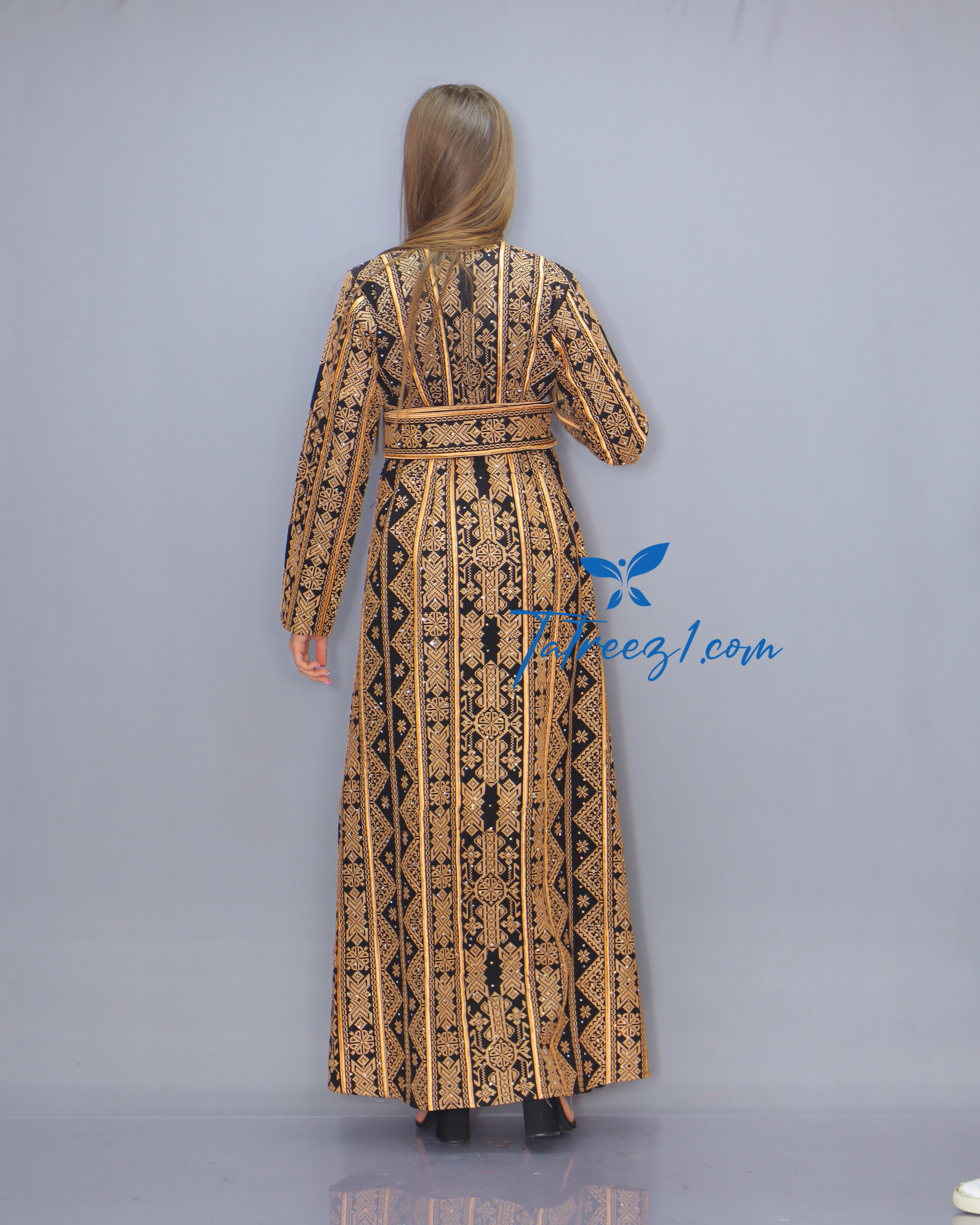 Gold Color Fully Embroidery Thoub Skirt Dress