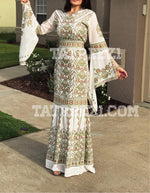 Load image into Gallery viewer, Miss Princess Off White With Green Embroidery Long Thoub Dress
