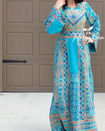 Load image into Gallery viewer, Turquoise Traditional Embroidery Thoub Stone Wide Sleeve Elegant
