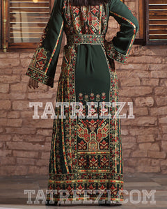 New Collections Green Embroidered Thobe Jordanian Palestinian Thoub Dress