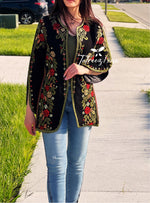 Charger l&#39;image dans la galerie, Stunning Long Jacket Red Flowers Embroidery
