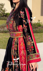 Load image into Gallery viewer, Black Velvet Malacca  Embroidered Palestinian Fellahi Thobe
