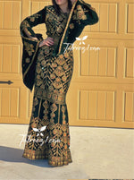 Load image into Gallery viewer, Green Luxury Mermaid Gold Embroidery Velvet Thoub
