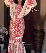 Load image into Gallery viewer, Cream Luxury Mermaid Red Embroidery Velvet Thoub
