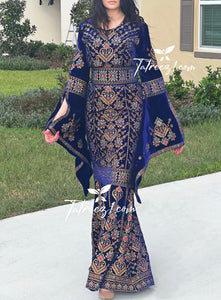 Blue Luxury Mermaid Embroidery Velvet Thoub