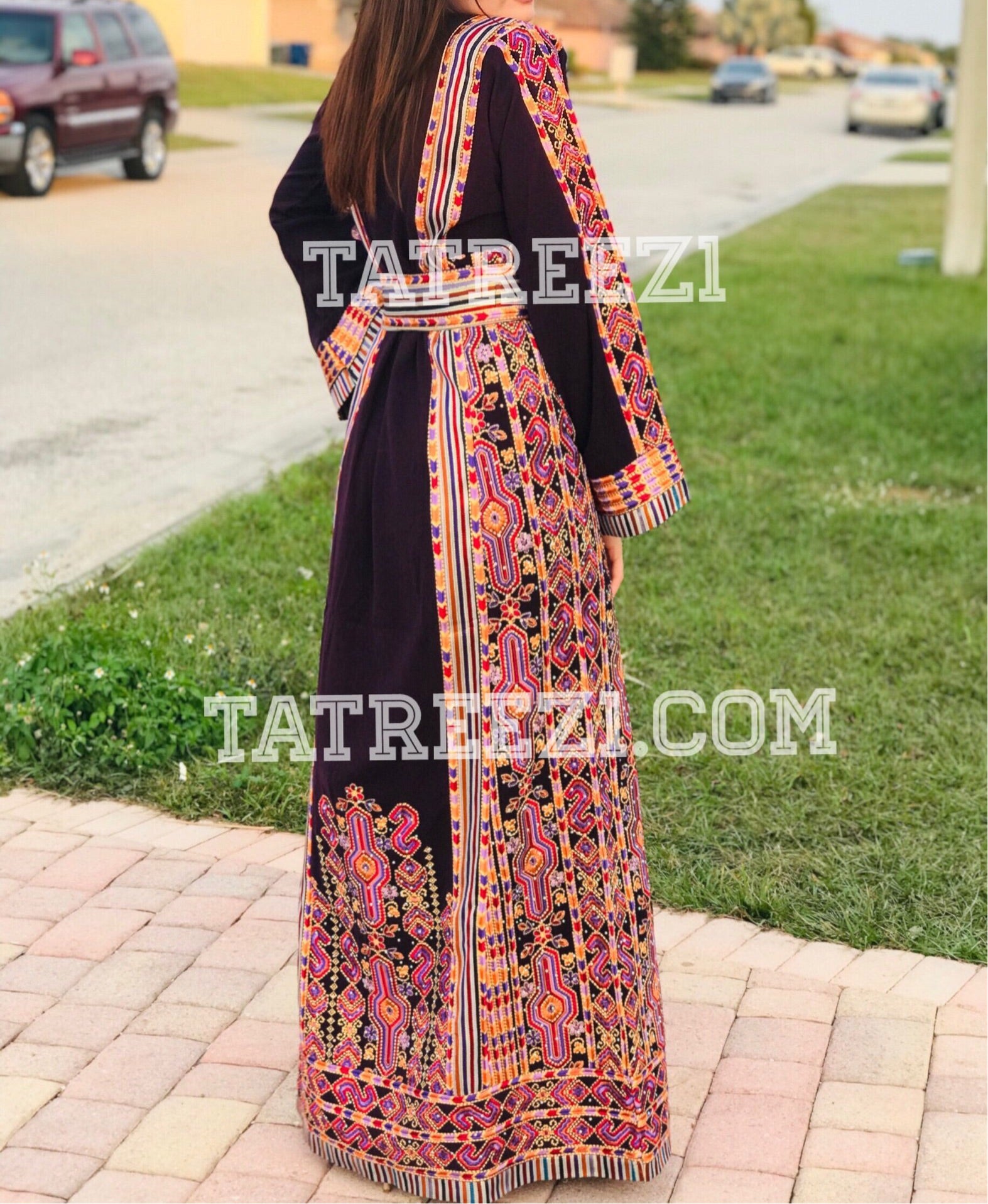 Dark Purple Traditional Kashmir Embroidered Palestinian Fellahi Thobe