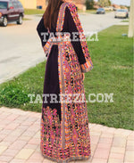 Load image into Gallery viewer, Dark Purple Traditional Kashmir Embroidered Palestinian Fellahi Thobe
