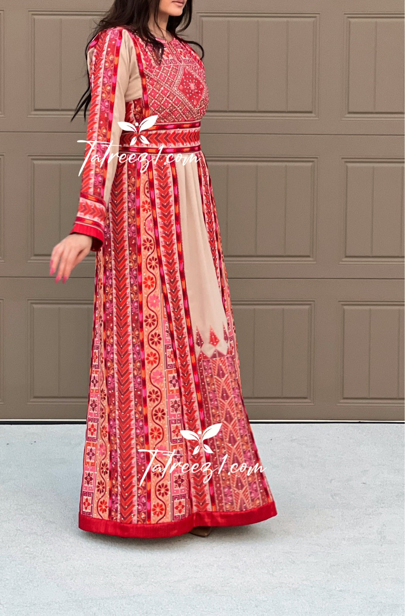 Cappuccino Multicolor Delicate Malacca with Kashmir Stone Embroidery Thobe with Reversible Belt