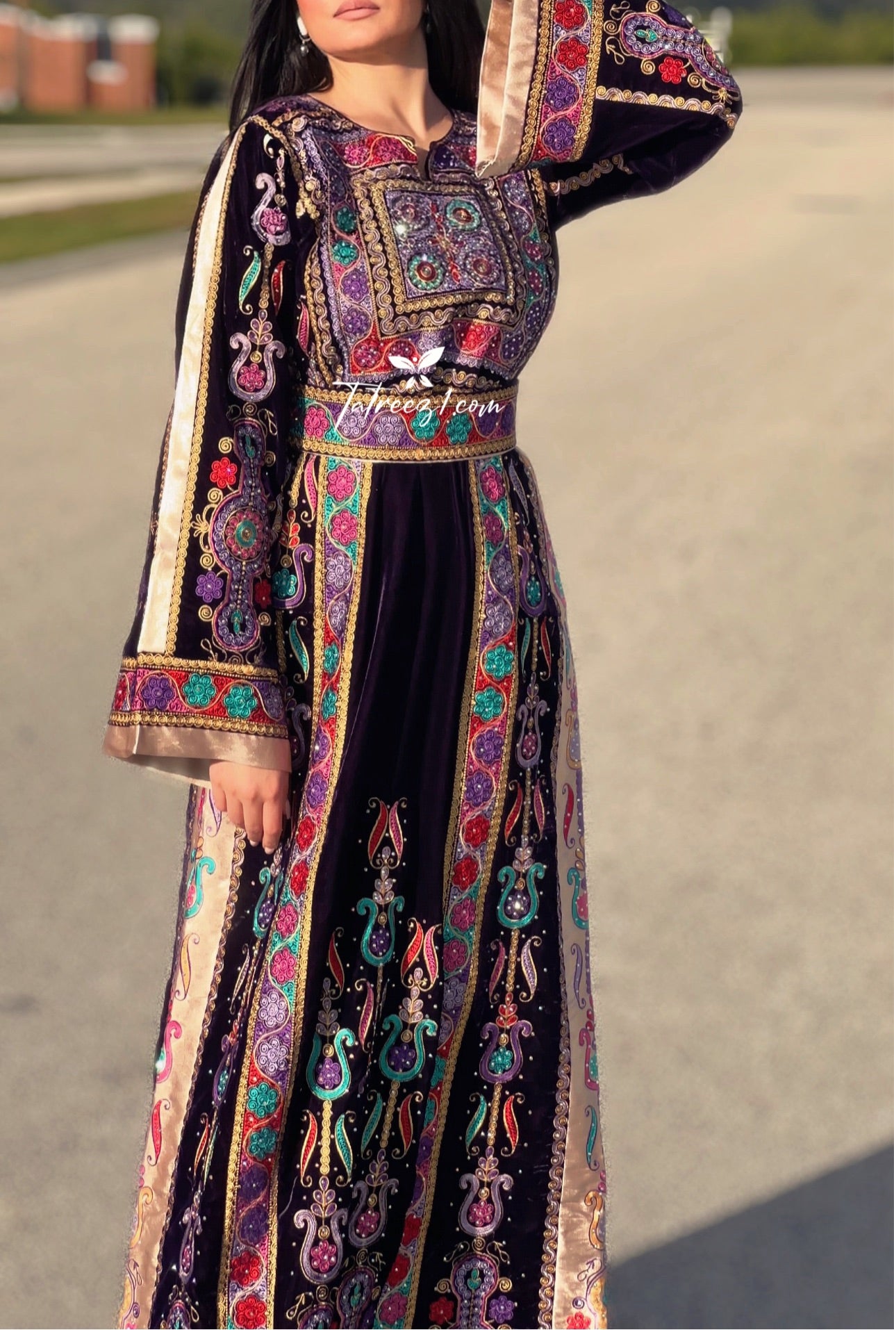 The New Purple Velvet Malacca Embroidered Palestinian Fellahi Thobe