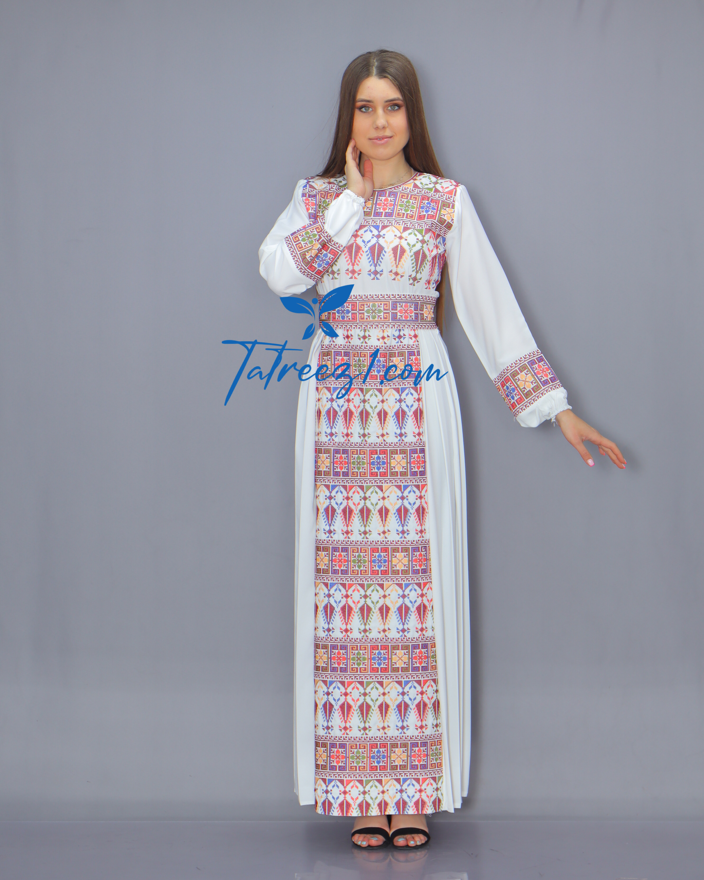 Colorful Simple Modest Embroidered Long Dress