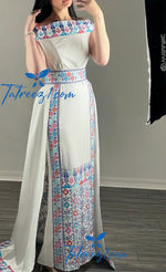 Load image into Gallery viewer, White Off Shoulder Floral Embroidered Overskirt Long Dress
