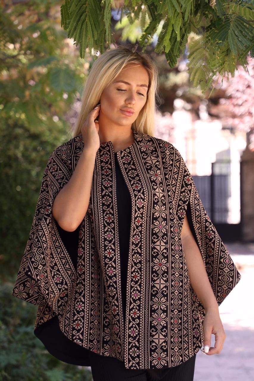 Jordanian Palestinian tatreez short cape (Embroidered)short free size jacket - Tatreez1